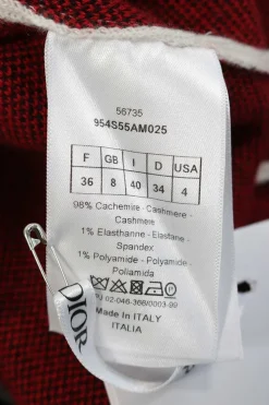 Ecru and red cashmere-blend Dioramour fully-fashioned jacquard knit crewneck pullover sweater