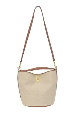 Ecru canvas and leather Bucket 16 bag with detachable shoulder strap