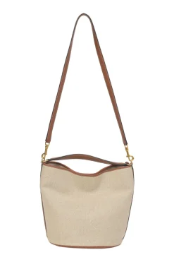 Ecru canvas and leather Bucket 16 bag with detachable shoulder strap