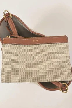 Ecru canvas and leather Bucket 16 bag with detachable shoulder strap