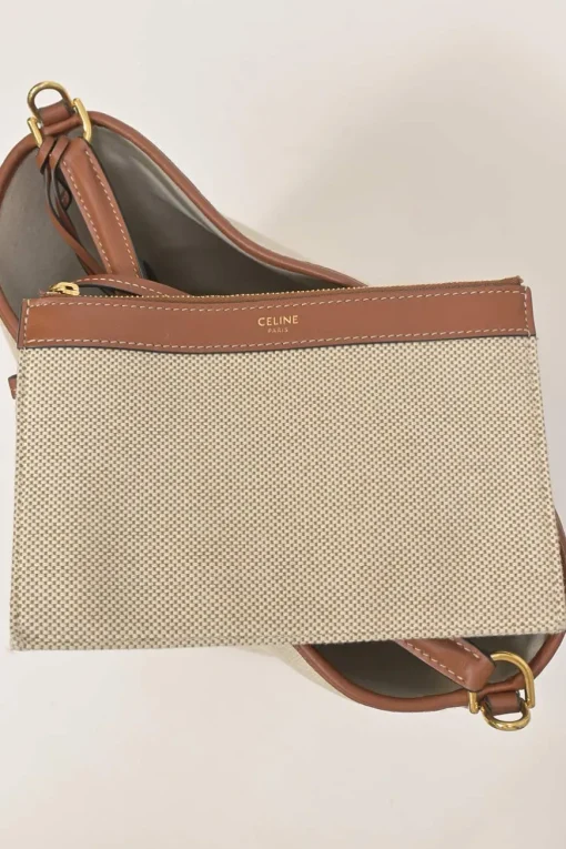 Ecru canvas and leather Bucket 16 bag with detachable shoulder strap