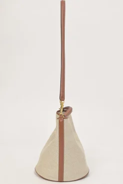Ecru canvas and leather Bucket 16 bag with detachable shoulder strap