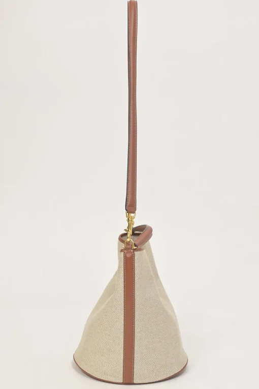 Ecru canvas and leather Bucket 16 bag with detachable shoulder strap