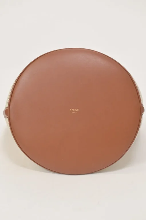 Ecru canvas and leather Bucket 16 bag with detachable shoulder strap
