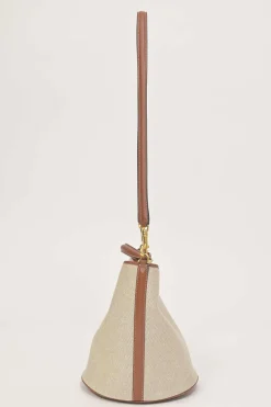 Ecru canvas and leather Bucket 16 bag with detachable shoulder strap