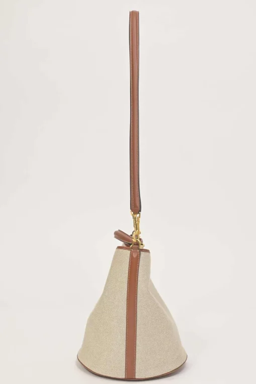 Ecru canvas and leather Bucket 16 bag with detachable shoulder strap