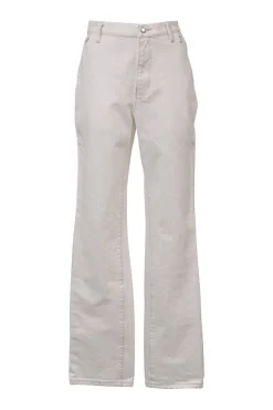 Ecru cotton denim high-rise straight-leg jeans