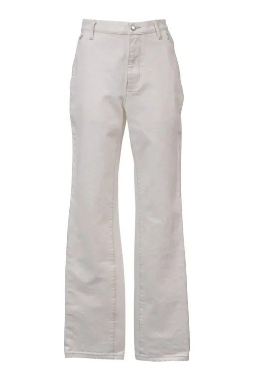 Ecru cotton denim high-rise straight-leg jeans
