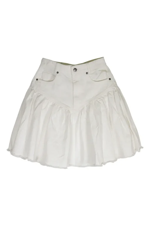 Ecru cotton denim high-rise mini ruffle skirt