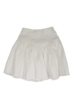 Ecru cotton denim high-rise mini ruffle skirt