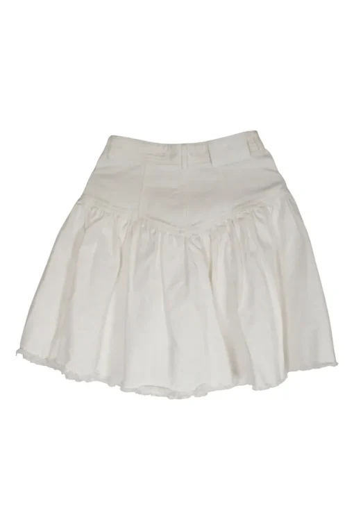 Ecru cotton denim high-rise mini ruffle skirt