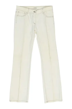 Ecru cotton denim low-rise skinny jeans with contrast topstitching details