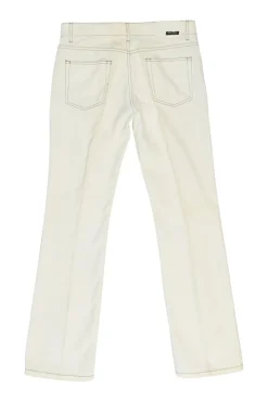 Ecru cotton denim low-rise skinny jeans with contrast topstitching details
