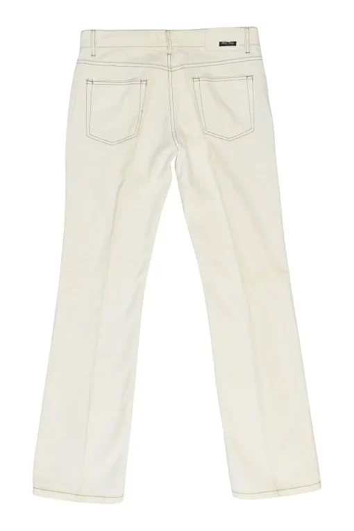 Ecru cotton denim low-rise skinny jeans with contrast topstitching details
