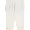 Ecru cotton denim pull-on high-rise skinny jeans with Coco Mark shank button appliqué along cuffs