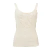 Ecru cotton-blend rib knit cami with tonal crochet bib