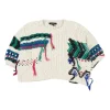 Ecru cotton-linen blend crewneck pullover cable-knit cropped top with experimental weave yarn inserts