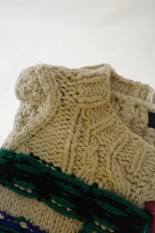 Ecru cotton-linen blend crewneck pullover cable-knit cropped top with experimental weave yarn inserts