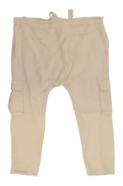 Ecru Lyocell-linen blend pull-on drop-crotch cargo capri pants with adjustable drawstring waist