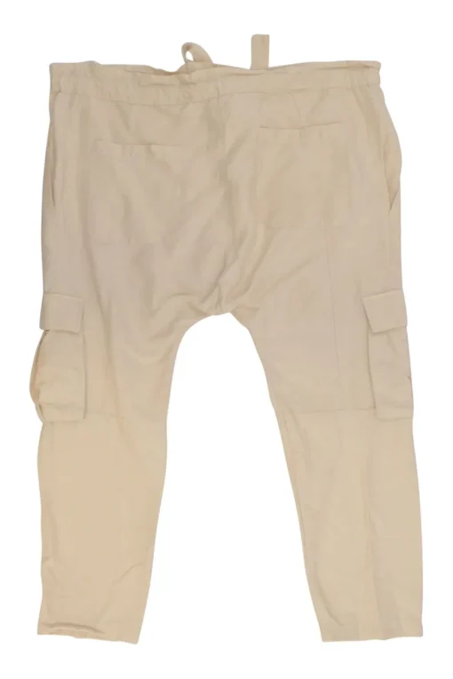 Ecru Lyocell-linen blend pull-on drop-crotch cargo capri pants with adjustable drawstring waist