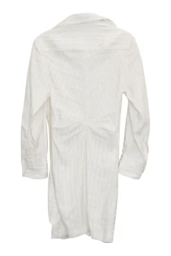 Ecru striped cotton-linen blend twist-front La Robe Bolso plunge shirt dress