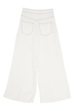 Ecru viscose pull-on high-rise Patricia sailor pants with contrast topstitching details