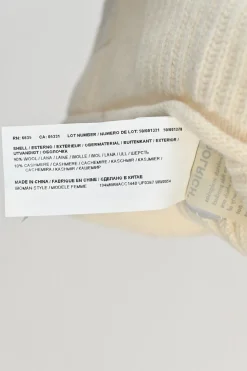 Ecru wool-cashmere blend rib knit beanie with rolled edge