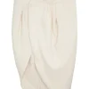 Ecru woven cotton draped wrap front asymmetric pull-on midi skirt