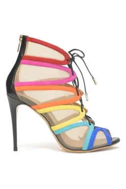 Edgardo Osorio for Salvatore Ferragamo 100th Anniversary multi-colour suede and tulle Amber lace-up ankle booties