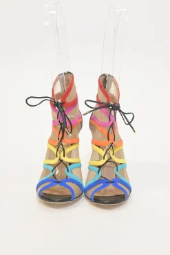 Edgardo Osorio for Salvatore Ferragamo 100th Anniversary multi-colour suede and tulle Amber lace-up ankle booties