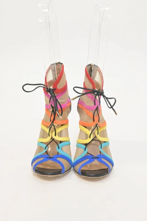 Edgardo Osorio for Salvatore Ferragamo 100th Anniversary multi-colour suede and tulle Amber lace-up ankle booties