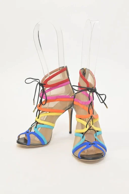 Edgardo Osorio for Salvatore Ferragamo 100th Anniversary multi-colour suede and tulle Amber lace-up ankle booties