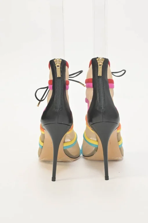 Edgardo Osorio for Salvatore Ferragamo 100th Anniversary multi-colour suede and tulle Amber lace-up ankle booties