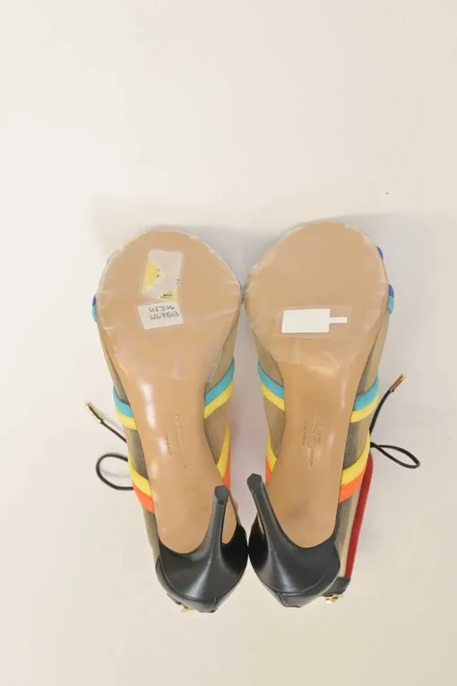 Edgardo Osorio for Salvatore Ferragamo 100th Anniversary multi-colour suede and tulle Amber lace-up ankle booties