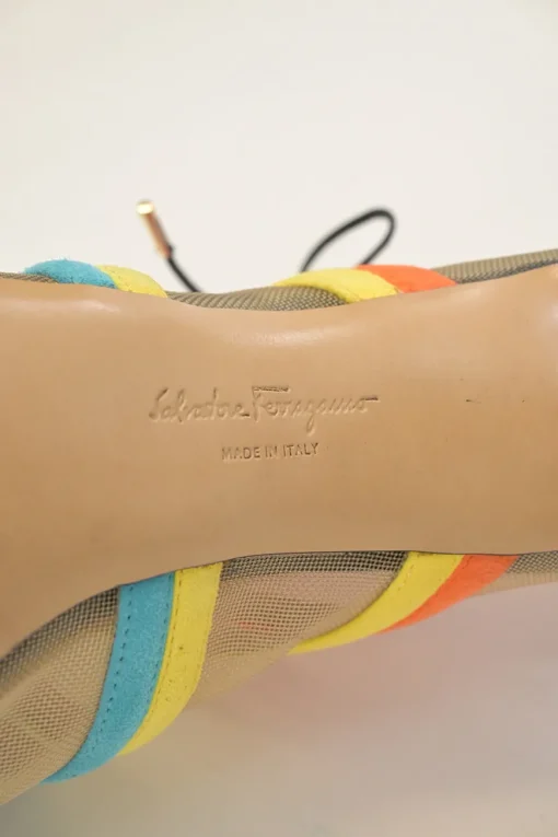 Edgardo Osorio for Salvatore Ferragamo 100th Anniversary multi-colour suede and tulle Amber lace-up ankle booties