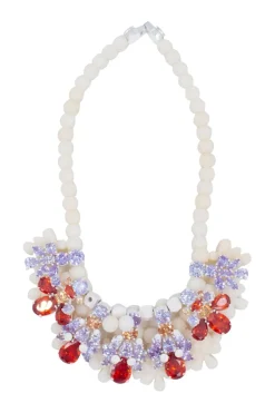 Ek Thongprasert necklace in white silicone, with lilac, and red crystals.