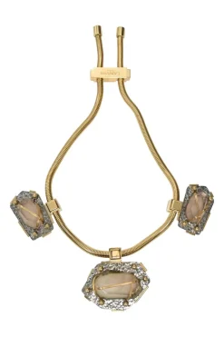 Embellished gold-tone metallic hammered pendant bolo necklace