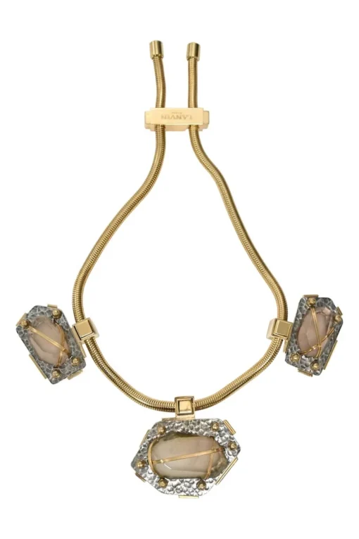 Embellished gold-tone metallic hammered pendant bolo necklace