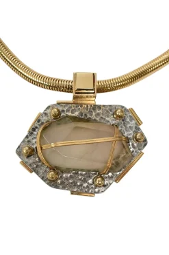 Embellished gold-tone metallic hammered pendant bolo necklace