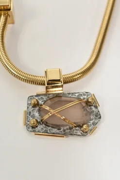 Embellished gold-tone metallic hammered pendant bolo necklace