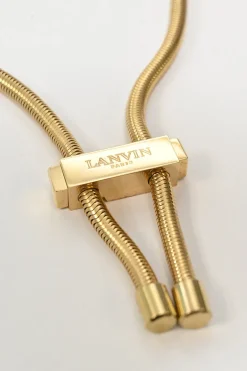 Embellished gold-tone metallic hammered pendant bolo necklace