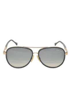 Embossed black acetate and tinted polycarbonate double-bridge aviator sunglasses