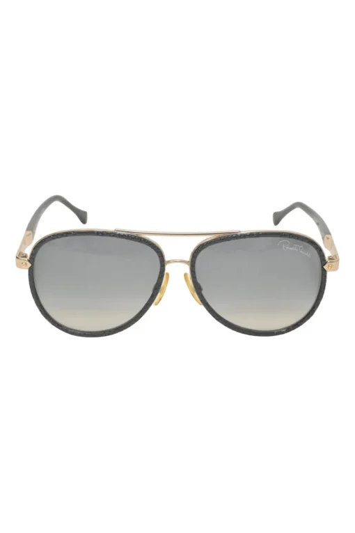 Embossed black acetate and tinted polycarbonate double-bridge aviator sunglasses