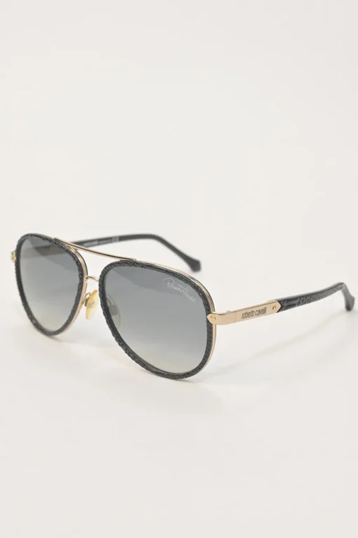 Embossed black acetate and tinted polycarbonate double-bridge aviator sunglasses