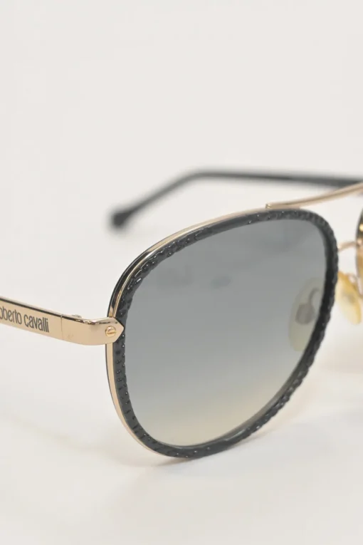 Embossed black acetate and tinted polycarbonate double-bridge aviator sunglasses