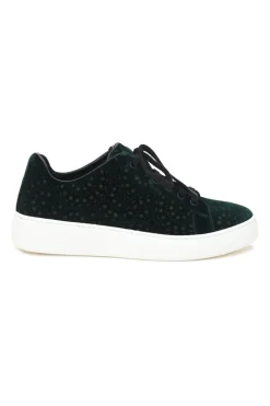 Emerald green laser-cut velvet low-top sneakers