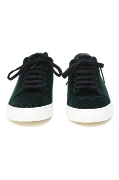Emerald green laser-cut velvet low-top sneakers