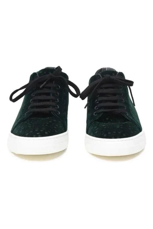 Emerald green laser-cut velvet low-top sneakers