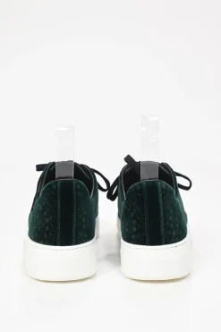Emerald green laser-cut velvet low-top sneakers