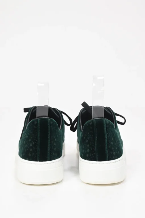 Emerald green laser-cut velvet low-top sneakers